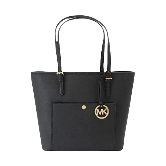 MICHAEL Michael Kors Handbags - MICHAEL Michael Kors Leather Jet Set Large Top Zip Snap Pocket Tote Black